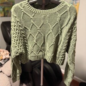 Pistachio sage green Aeropostale cropped chunky sweater large y2k